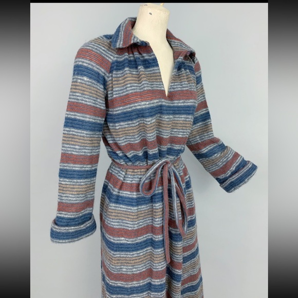 VTG Missoni 70s 80s wool stripe collared maxi dress 42 medium POCKETS - Picture 5 of 16